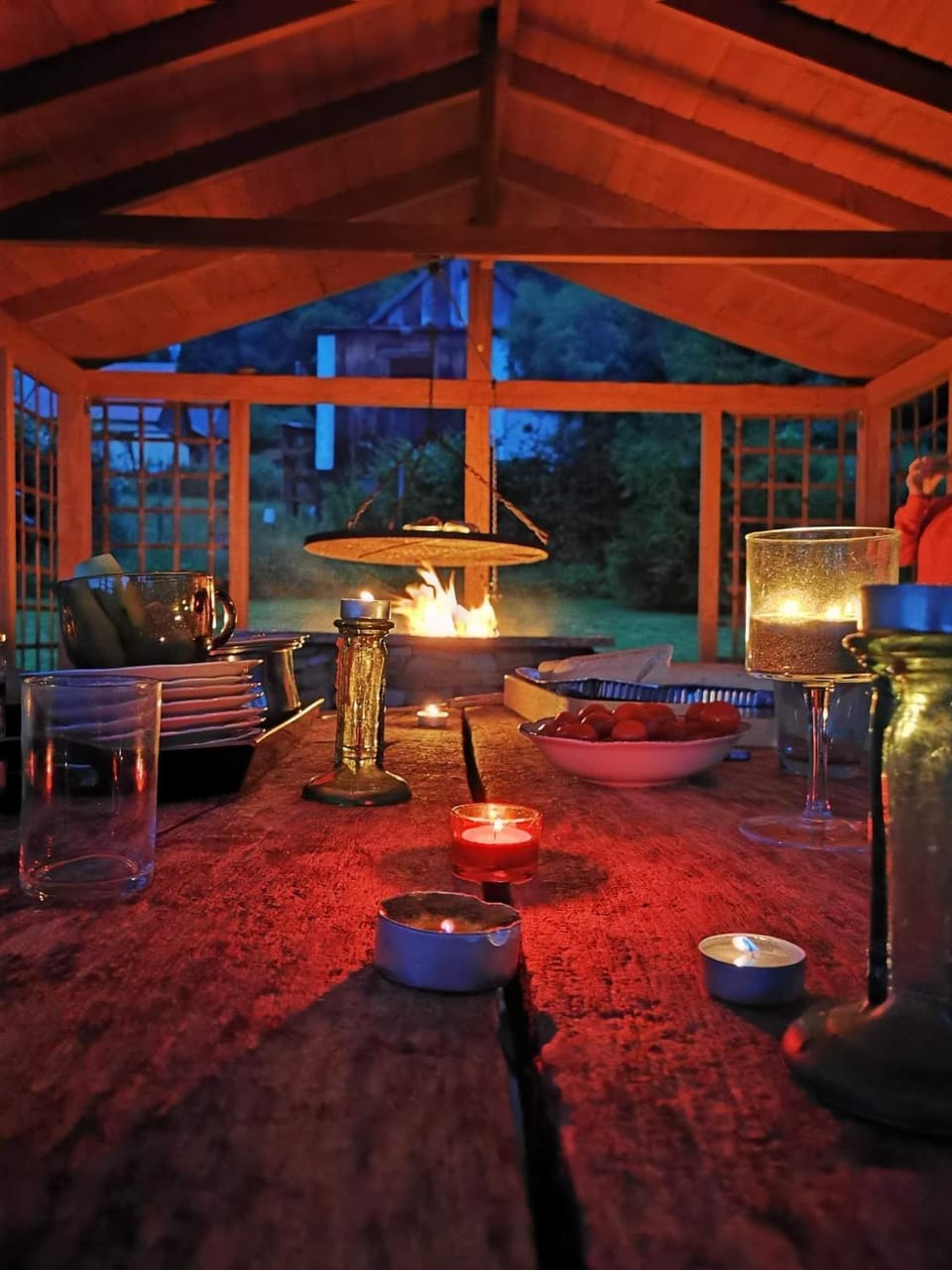 Night, BBQ facilities, Seating area, flat iron