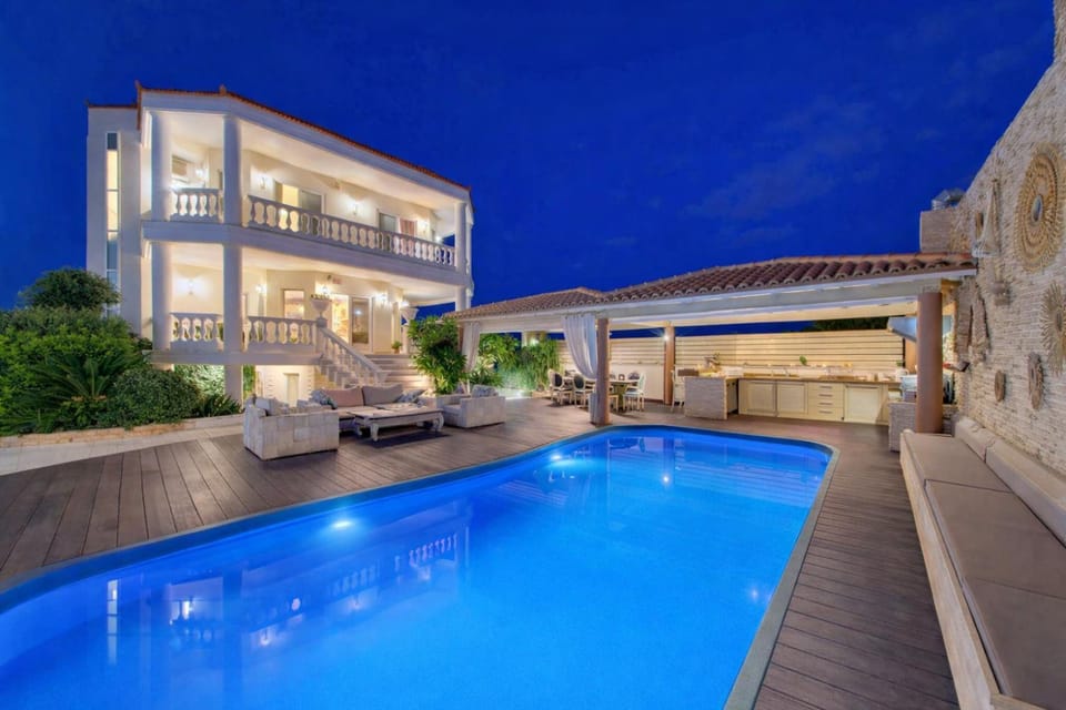 Property building, Night, Pool view, Swimming pool
