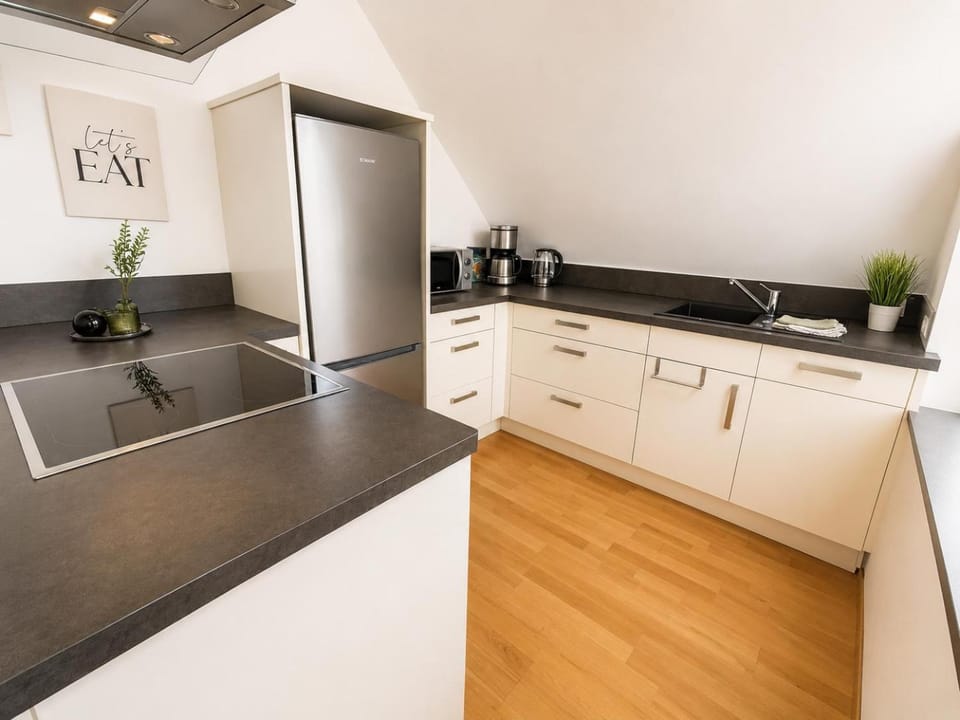 Kitchen or kitchenette, dishwasher, stove