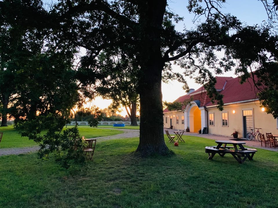 Property building, Garden, Garden view, Sunset
