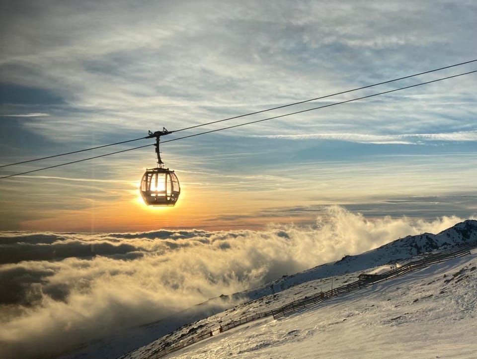 Natural landscape, Winter, Skiing, Mountain view, Sunset