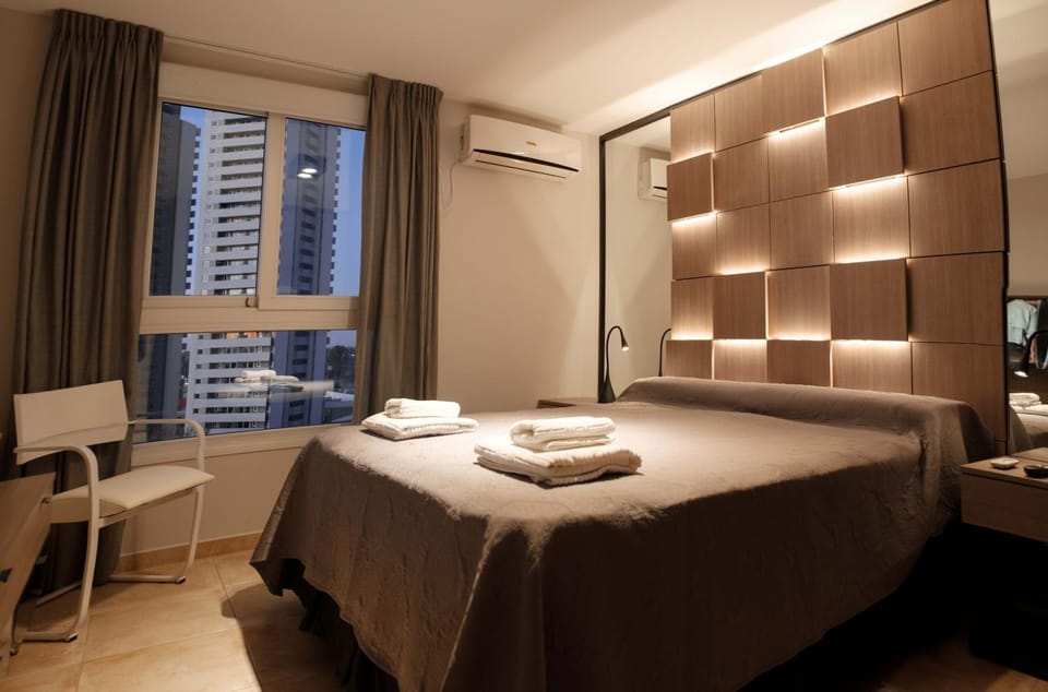 Bed, Photo of the whole room, Bedroom, towels, air conditioner