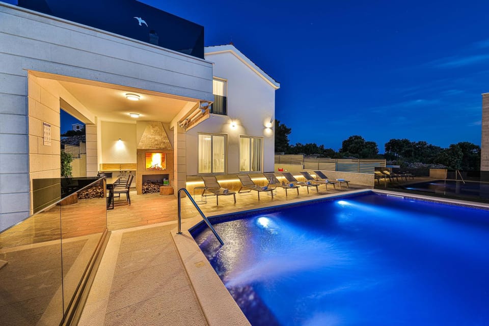 Property building, Swimming pool, Sunset