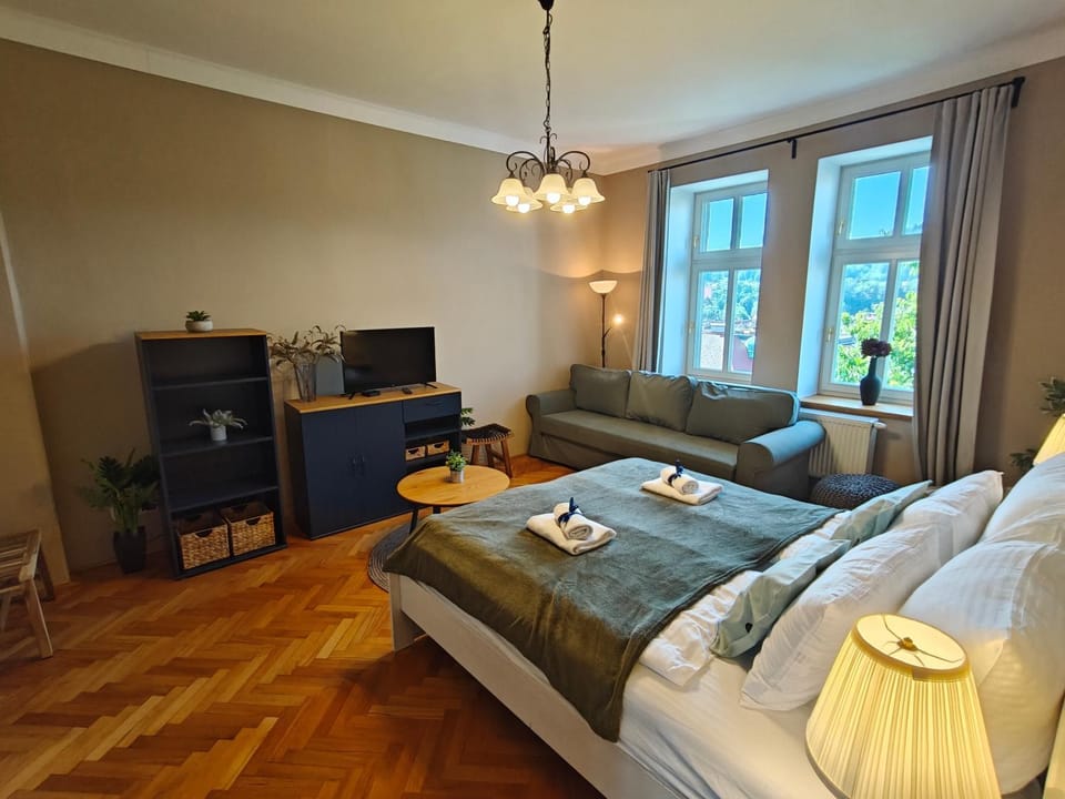 Bed, TV and multimedia, Living room, Photo of the whole room, towels