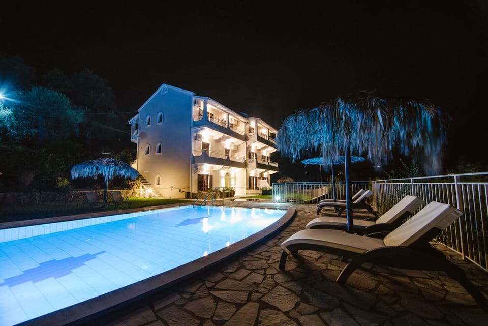 Property building, Night, Pool view, Swimming pool
