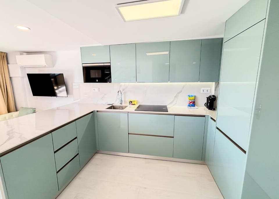Kitchen or kitchenette, stove