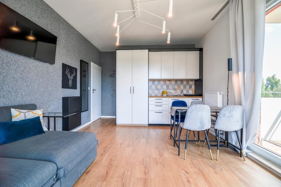 Kitchen or kitchenette, Living room, Seating area, Dining area