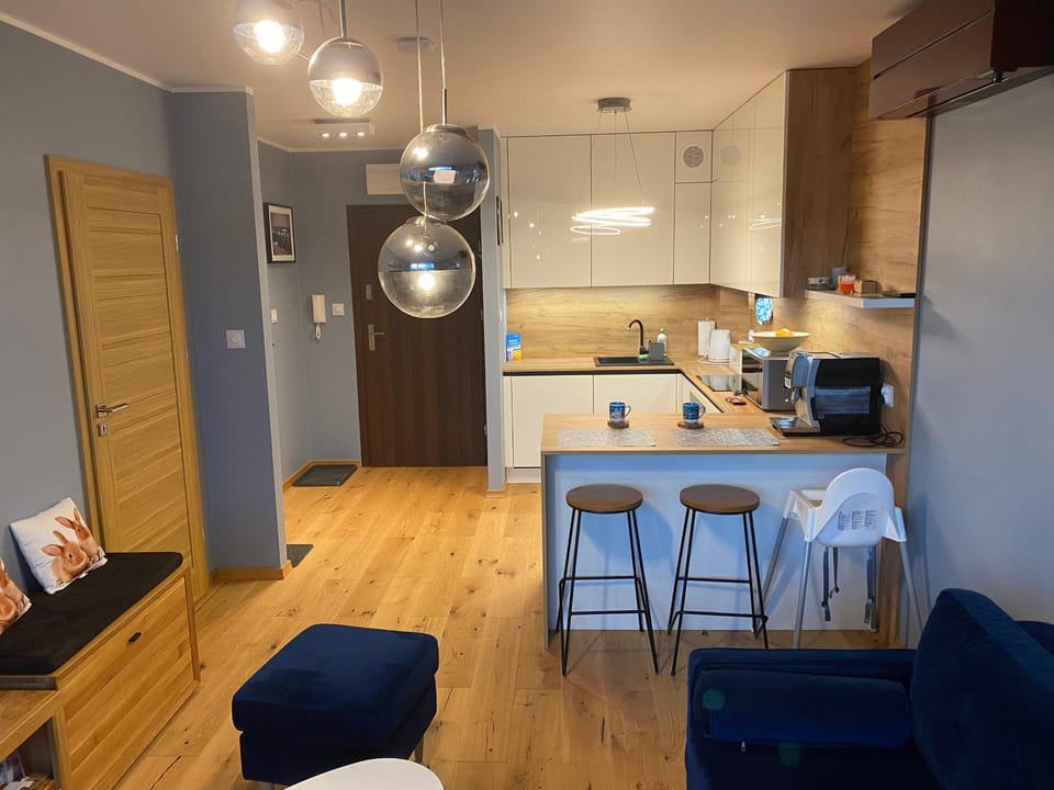 Kitchen or kitchenette, Living room, Seating area, Dining area