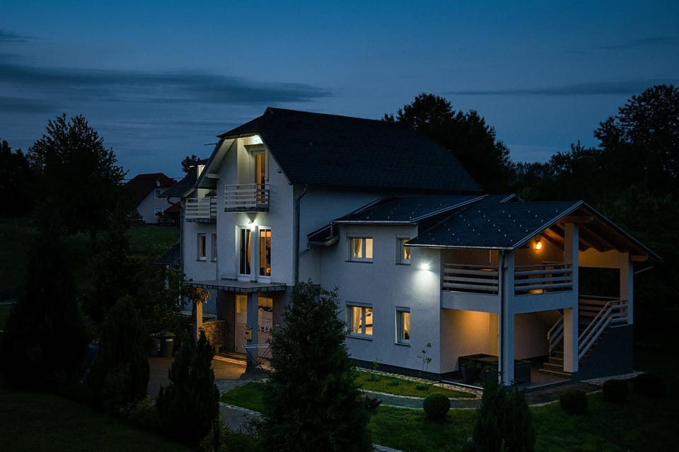 Property building, Night, Garden