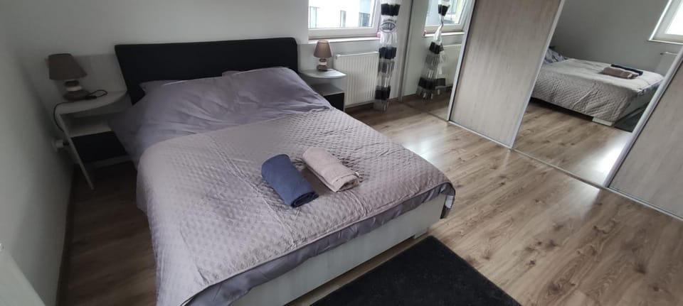 Bed, Photo of the whole room, Bedroom, towels, wardrobe