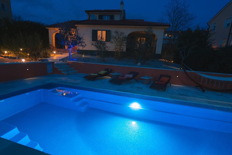 Night, Pool view, Swimming pool