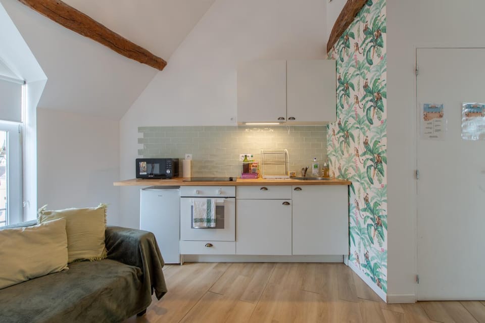 Kitchen or kitchenette, oven