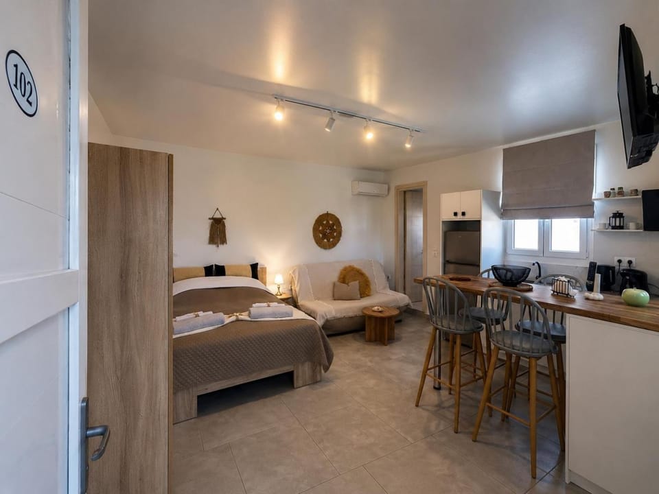 Bed, Kitchen or kitchenette, Living room, Seating area