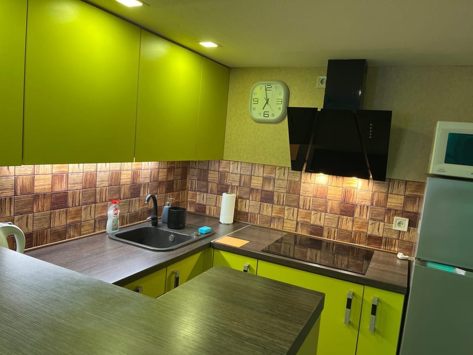 Kitchen or kitchenette, stove