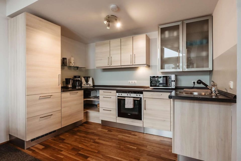 Kitchen or kitchenette, stove