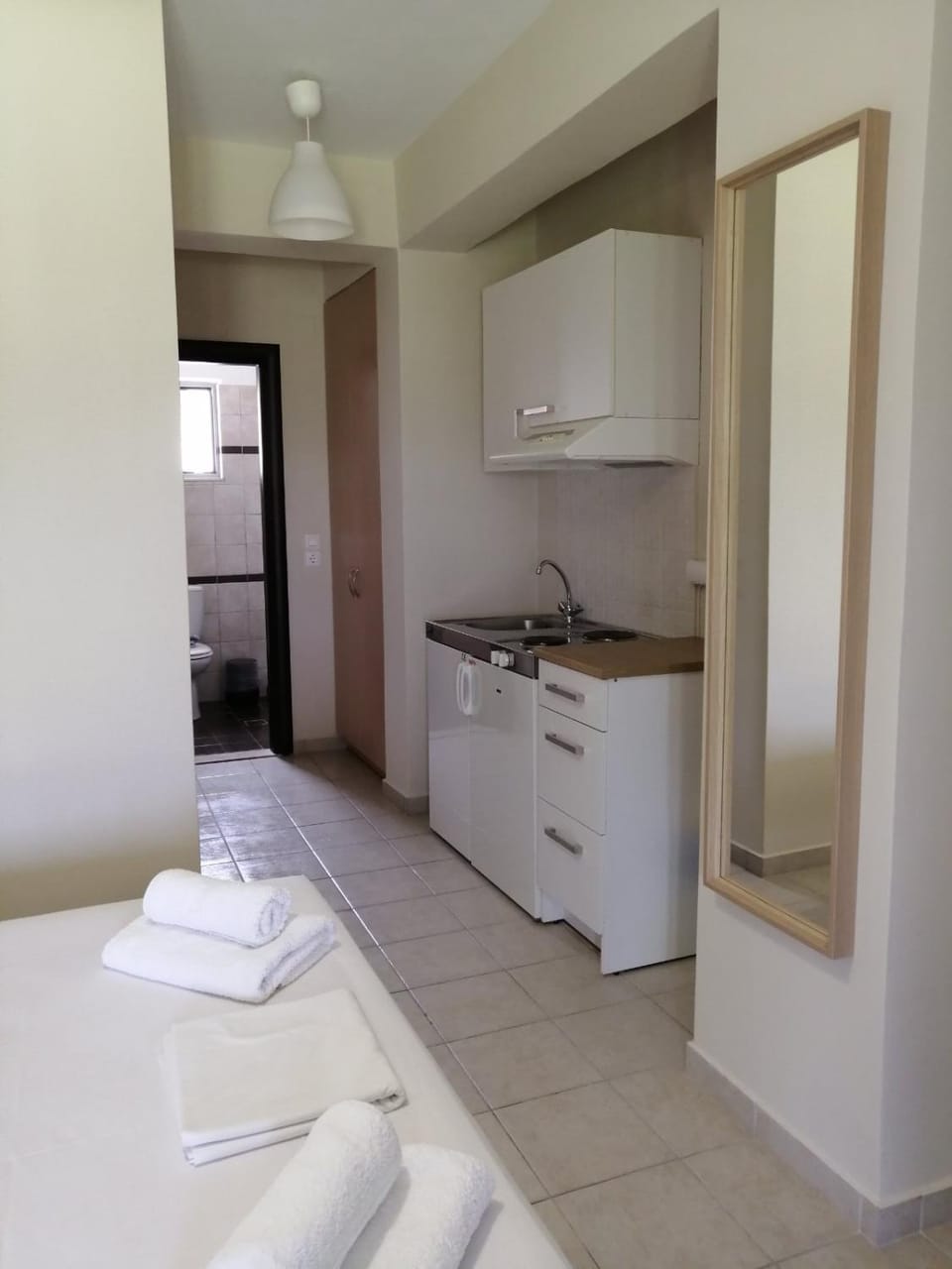 Kitchen or kitchenette, stove