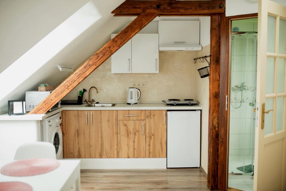 Kitchen or kitchenette, stove