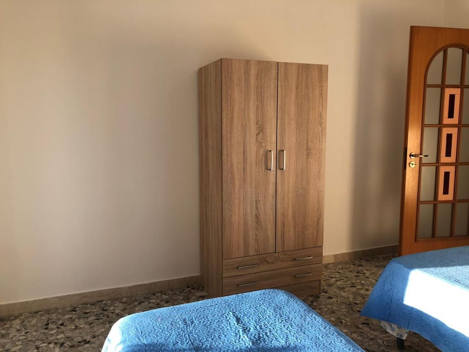Bed, wardrobe