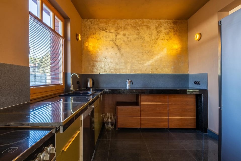 Kitchen or kitchenette, stove