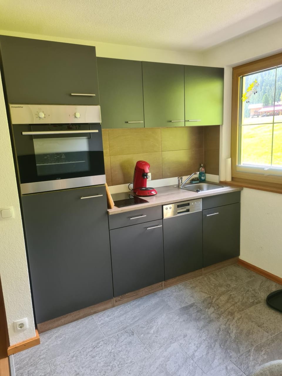 Kitchen or kitchenette, stove