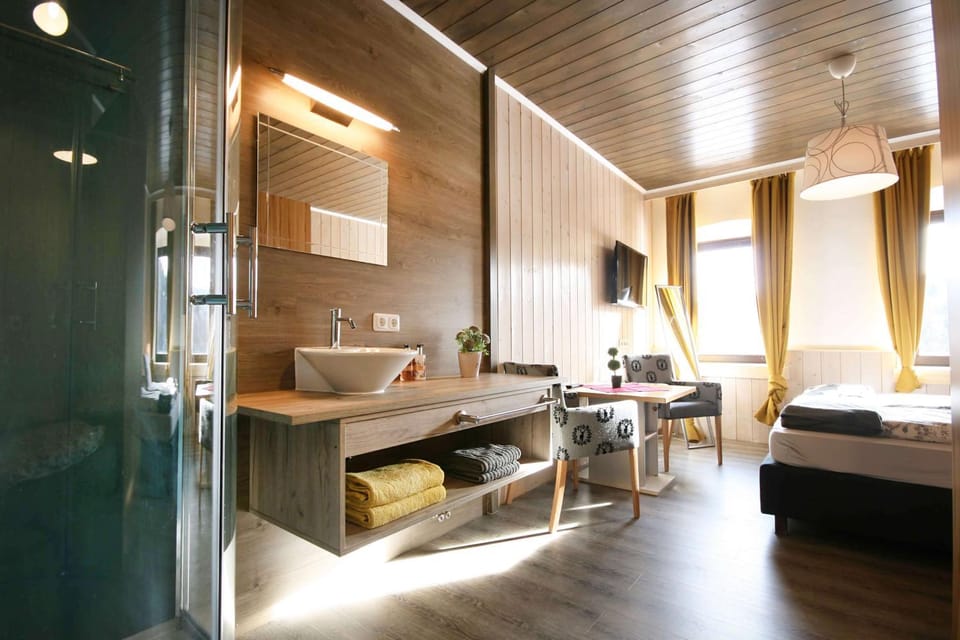 Shower, Bed, Bathroom, Bedroom