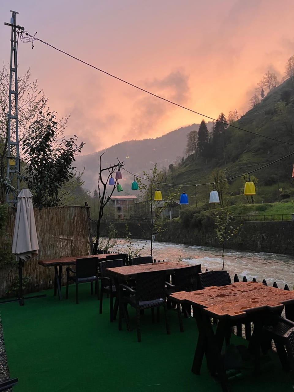 Nearby landmark, Natural landscape, Mountain view, River view, Sunset