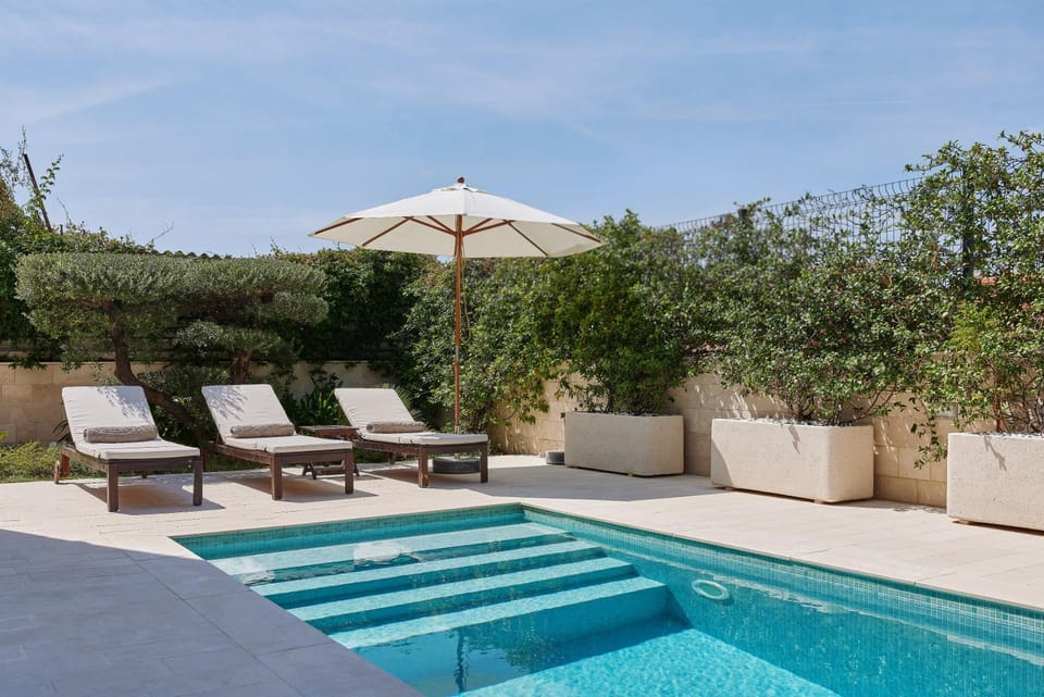 Patio, Natural landscape, Garden, Garden view, Pool view, Swimming pool, sunbed
