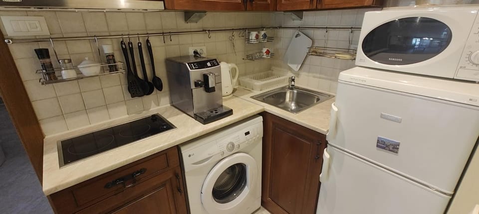 Coffee/tea facilities, Kitchen or kitchenette, stove, washing machine