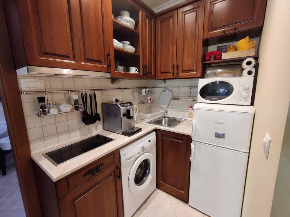 Coffee/tea facilities, Kitchen or kitchenette, stove, washing machine