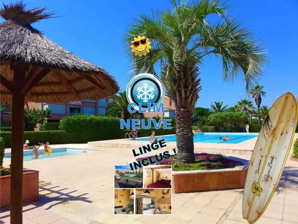 Appt T2 climatisé, climatisation neuve cette année!, Piscine, la Plage à 130m! Parking privé clos, Lave-linge, Lave-vaisselle, Draps, Linge et Ménage inclus! Apartment in Palavas-les-Flots