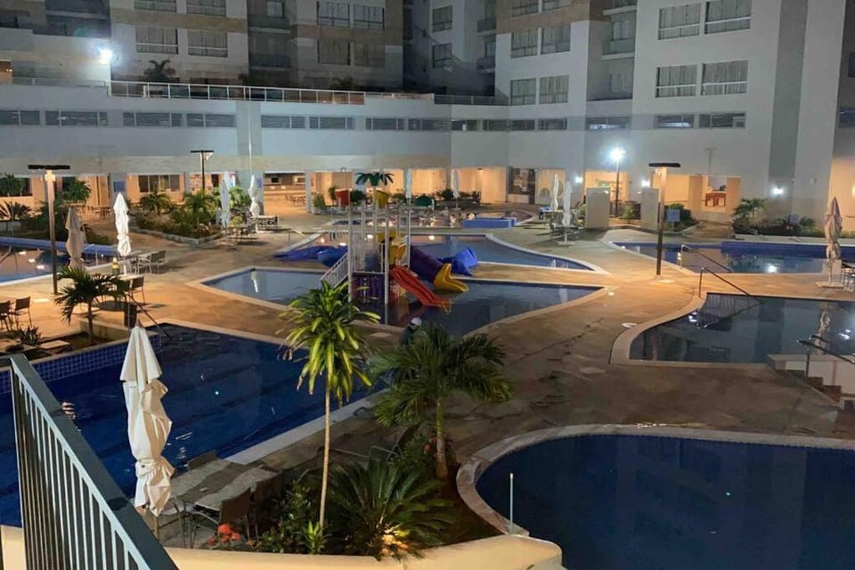 Night, Pool view, Swimming pool, sunbed