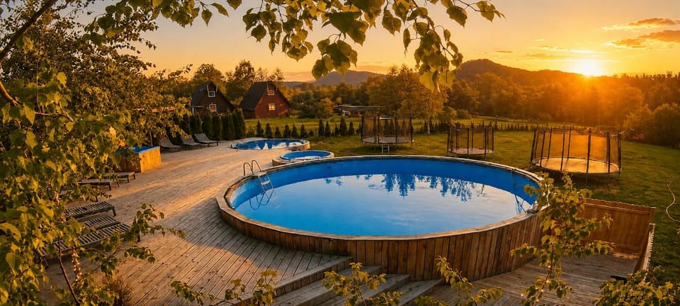 Spring, Natural landscape, Garden, Hot Tub, Garden view, Mountain view, Pool view, Swimming pool, Sunset, sunbed