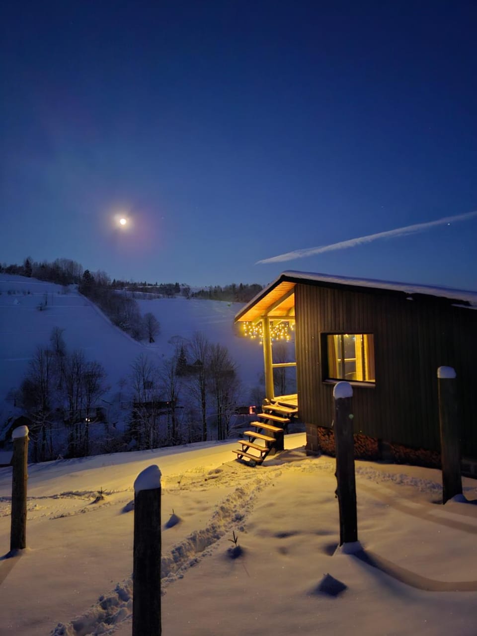 Night, Winter, Mountain view