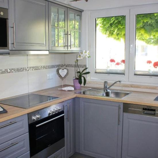 Kitchen or kitchenette, dishwasher, stove