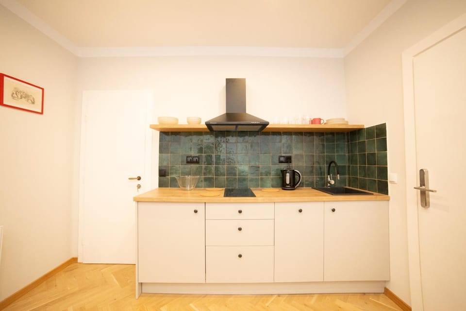 Kitchen or kitchenette, stove