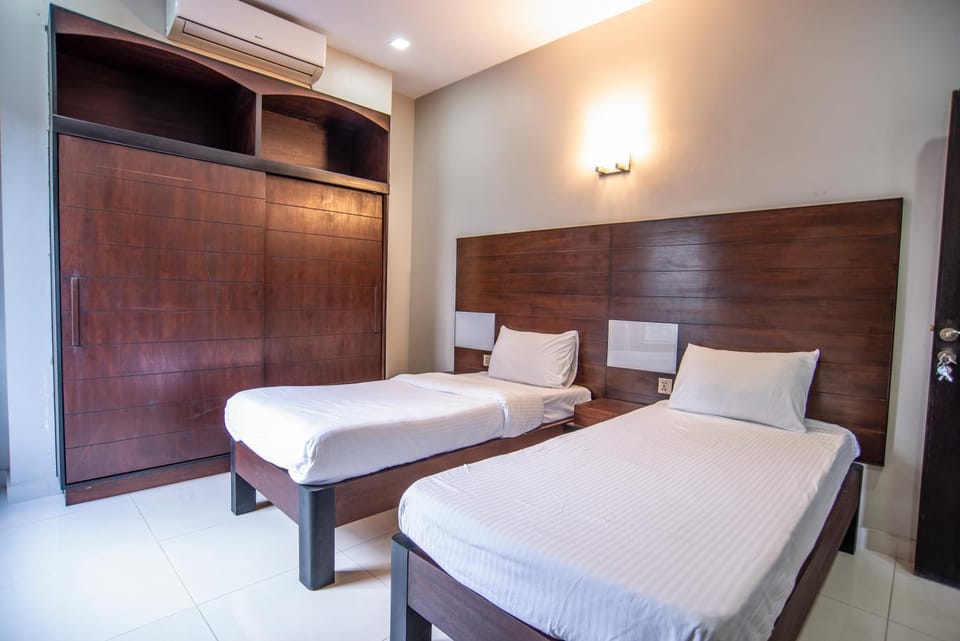 Bed, wardrobe