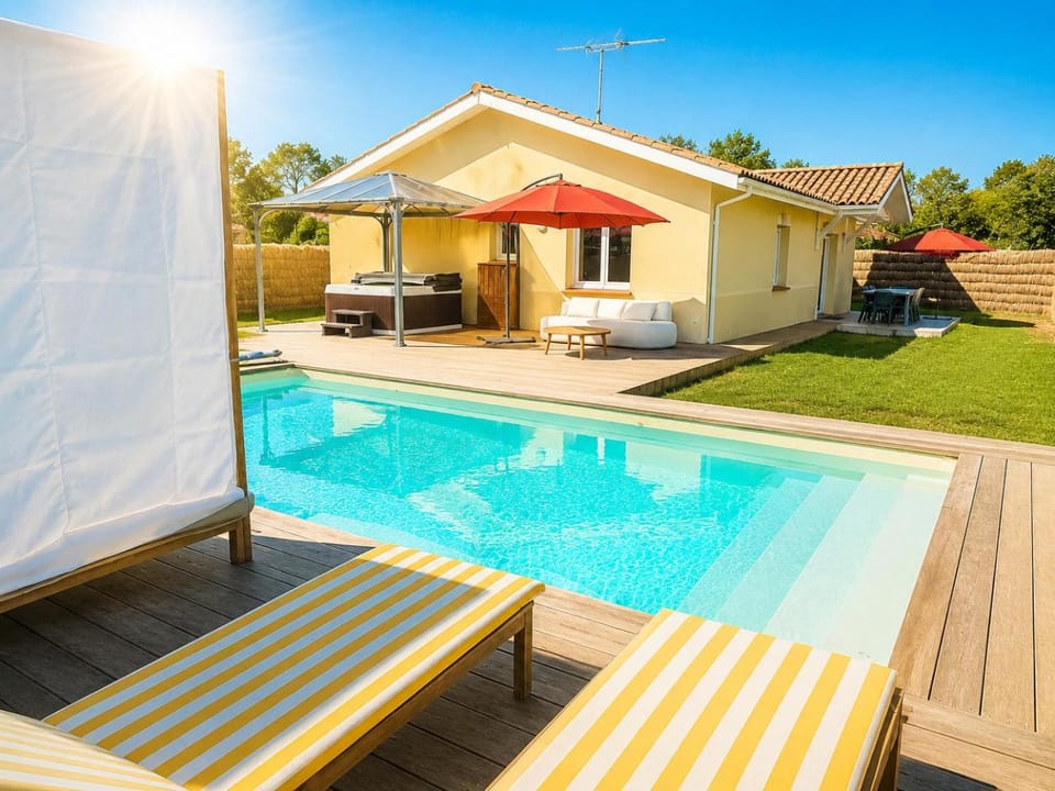 Villa Océane & jacuzzi et piscine chauffée clim fibre drap inclus House in Mimizan