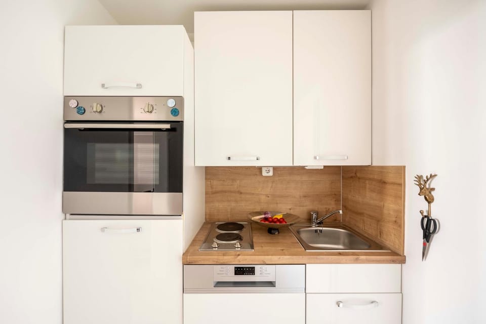 Kitchen or kitchenette, dishwasher, oven, stove