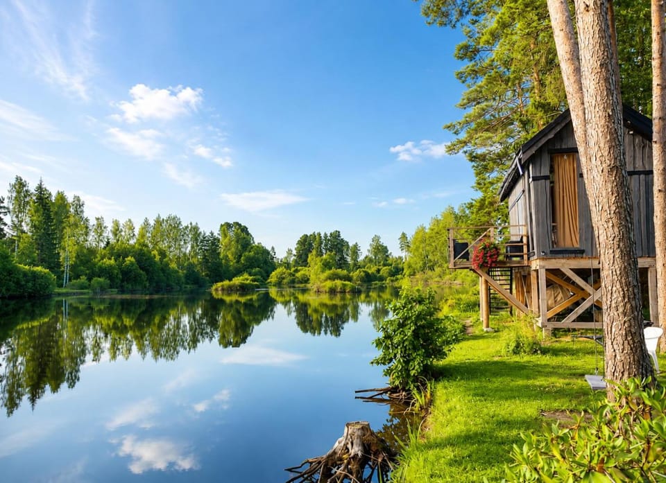 Dragon Treehouse with Hot Tub, Sauna, Private Lake & Deer Park House in Latvia
