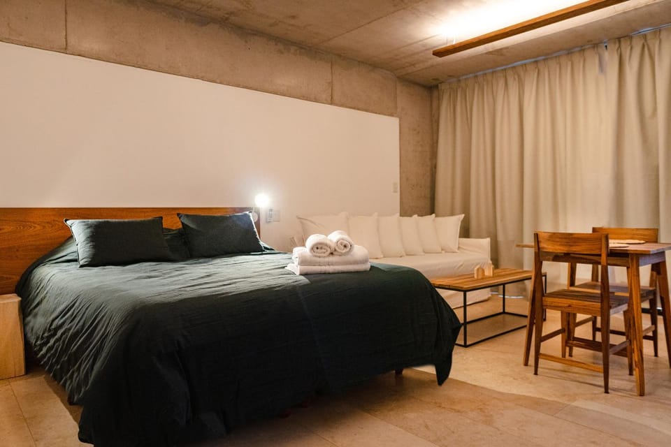 Bed, Night, Living room, Seating area, Bedroom, City view