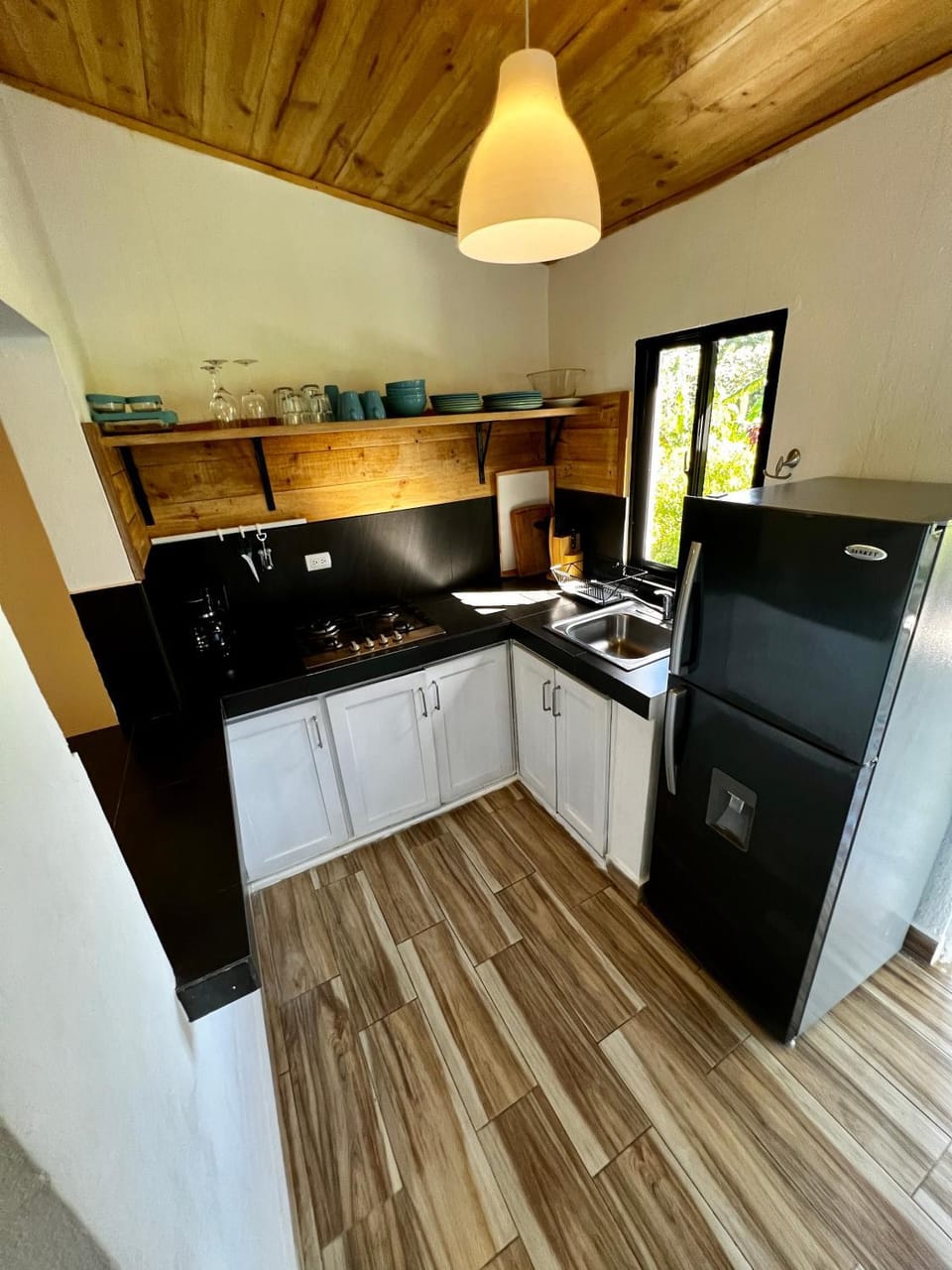 Kitchen or kitchenette, stove