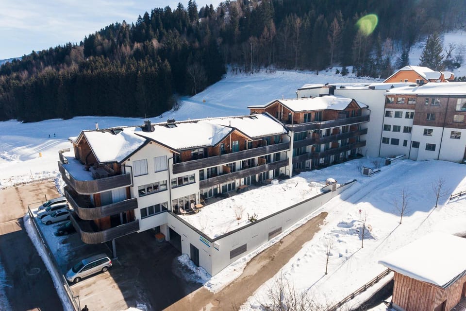 Property building, Day, Natural landscape, Bird's eye view, Winter, Mountain view