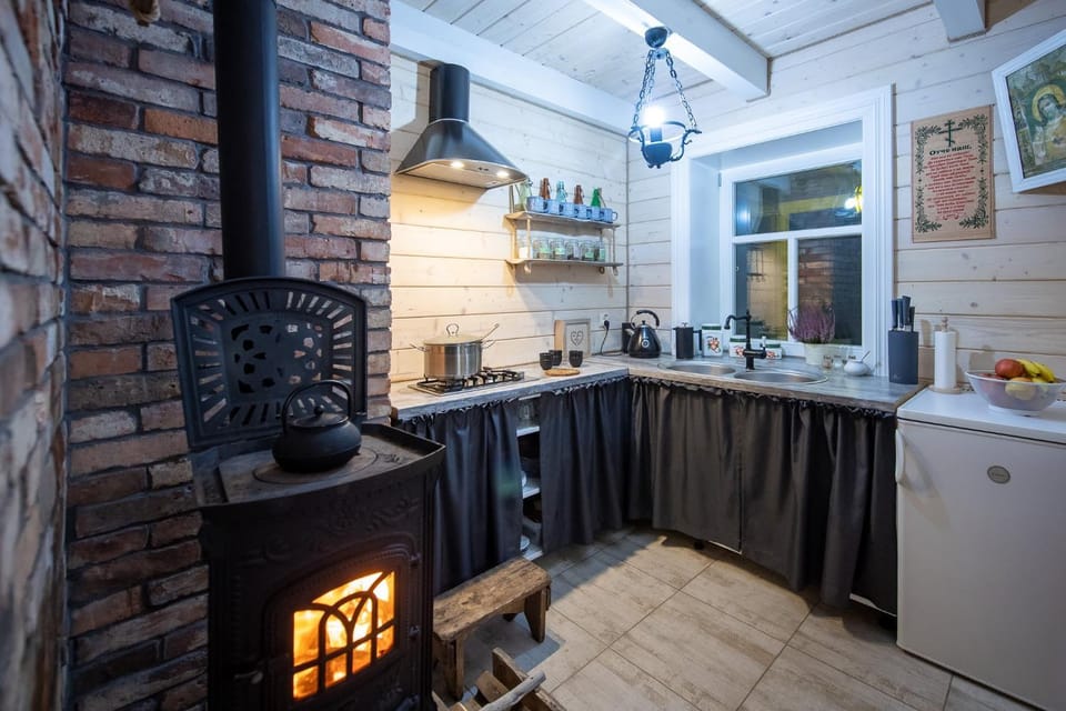 Kitchen or kitchenette, stove