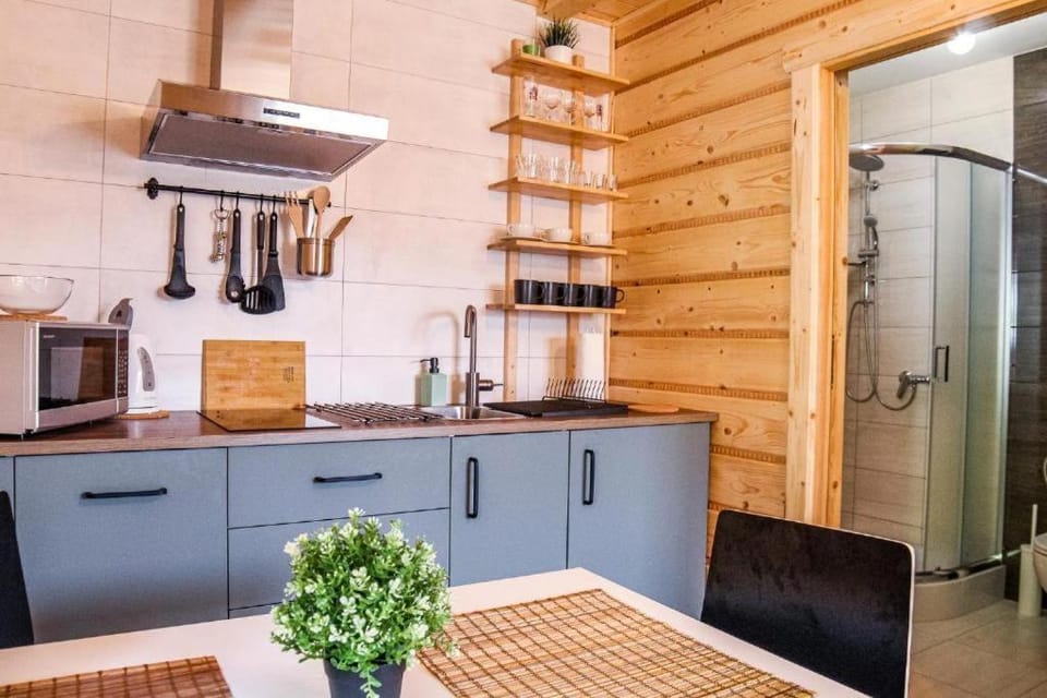 Kitchen or kitchenette, stove