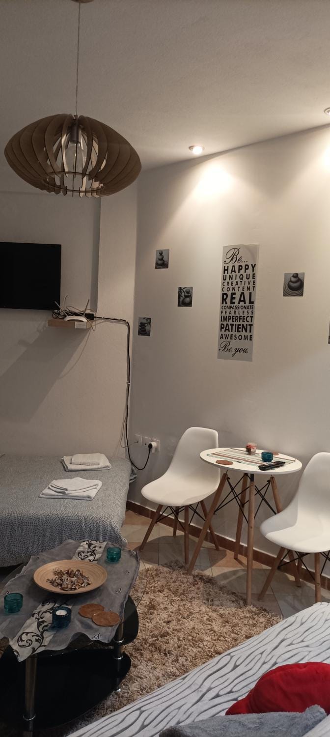 Bed, Living room, Seating area
