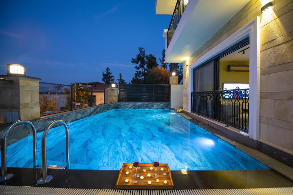 Night, Pool view, Swimming pool