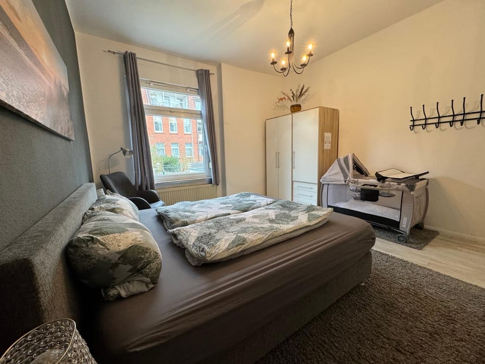 Bed, cot, wardrobe