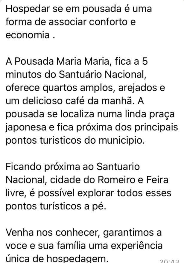 Pousada Maria Maria Próximo ao Santuário Nacional Inn in State of São Paulo