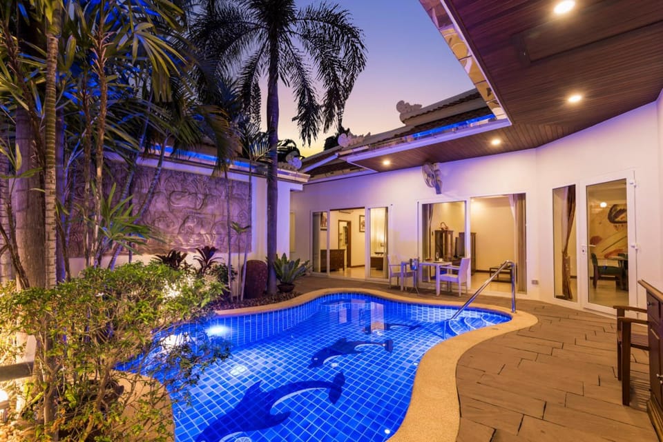 Patio, Night, Pool view, Swimming pool