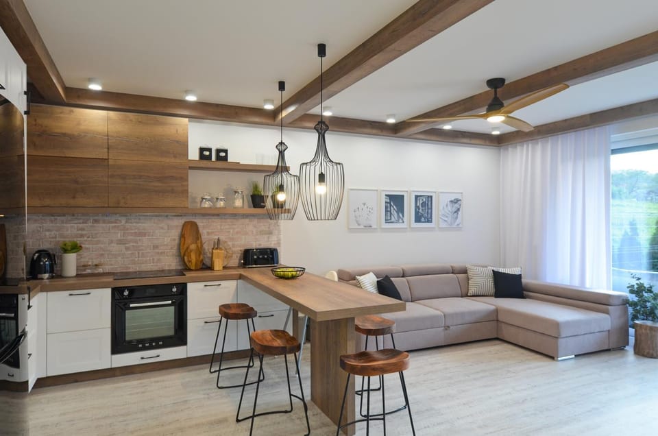 Kitchen or kitchenette, Living room, Dining area